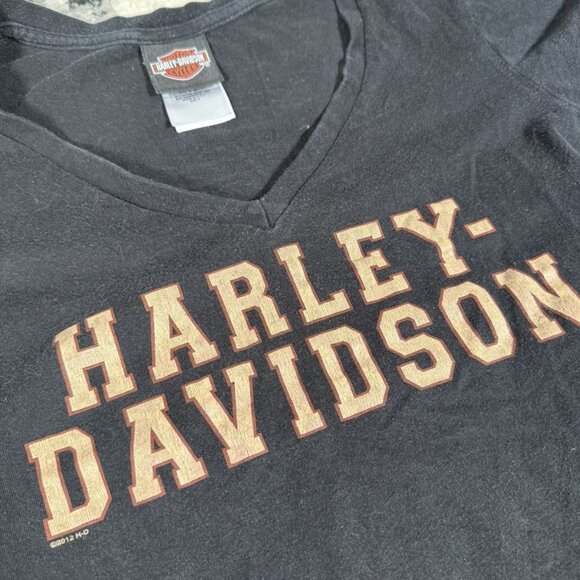 Y2K Made in USA Harley Davidson Logo V Neck Women's Top - Picture 5 of 9